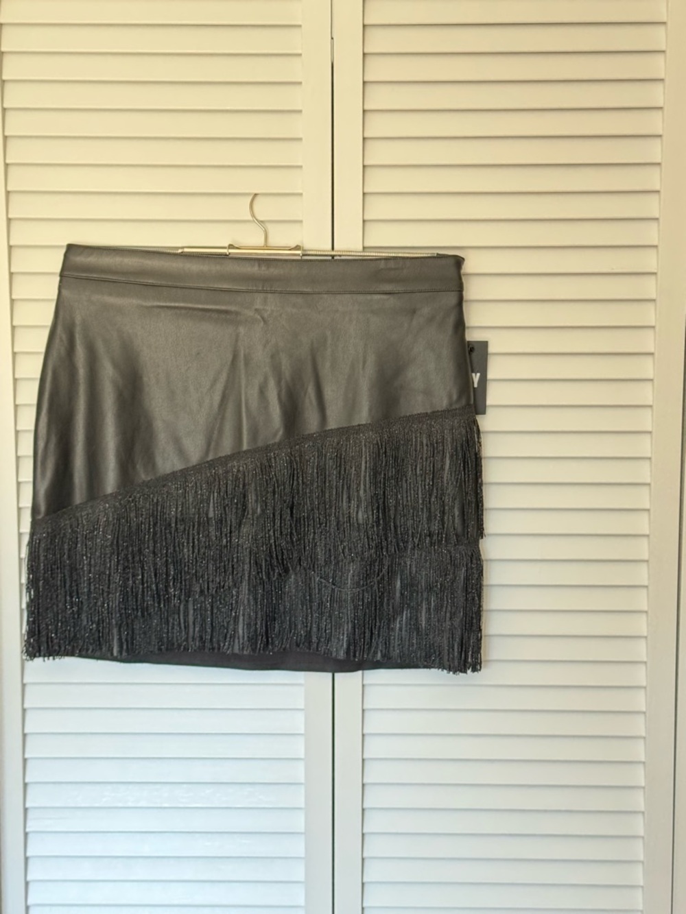 DKNY Shimmering Black Fringe Mini Skirt Size 8